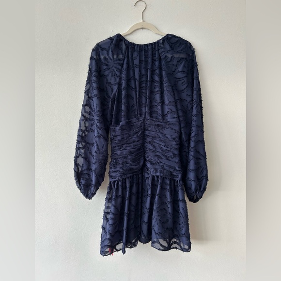NWT Tanya Taylor Eva Navy Blue Burnout Puff Sleeve Shirred Mini Dress Size 4 - Picture 10 of 13